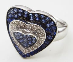 Retro Pave 18 karat White Gold Diamond and Sapphire Ring