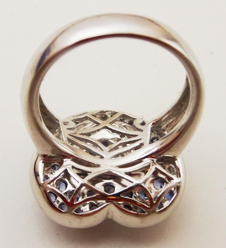 Women's Retro Pave 18 karat White Gold Diamond and Sapphire Ring For Sale
