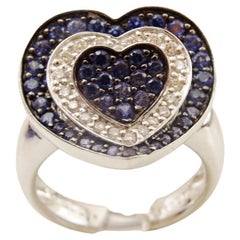 Vintage Pave 18 karat White Gold Diamond and Sapphire Ring