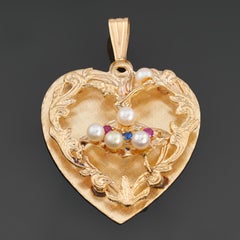 Ciondolo a forma di cuore di ballerina in oro giallo 14k con perle retrò