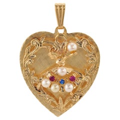 Retro Pearl 14k Yellow Gold Ballerina Heart Pendant