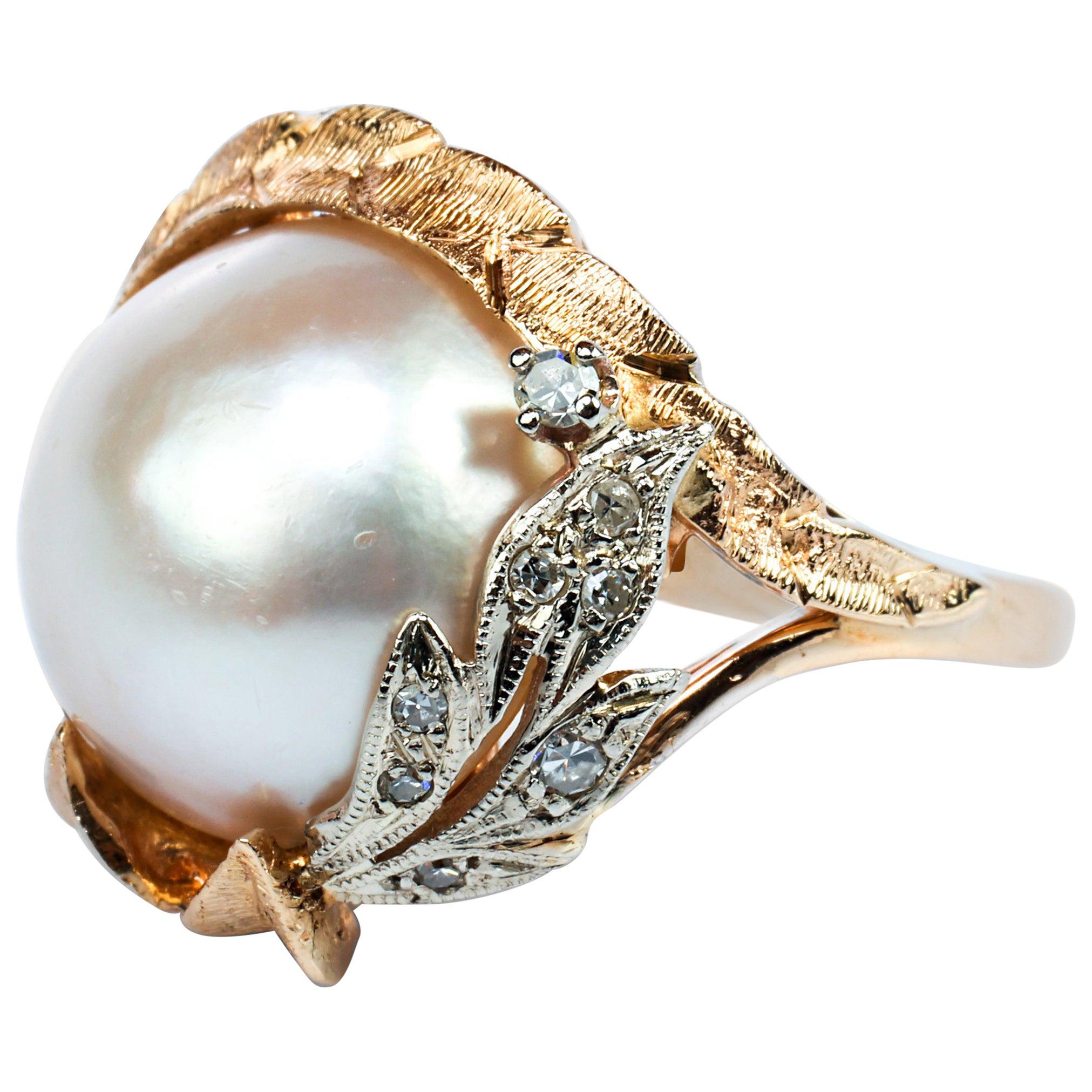 Retro Pearl and Diamond Ring by Harold Freeman