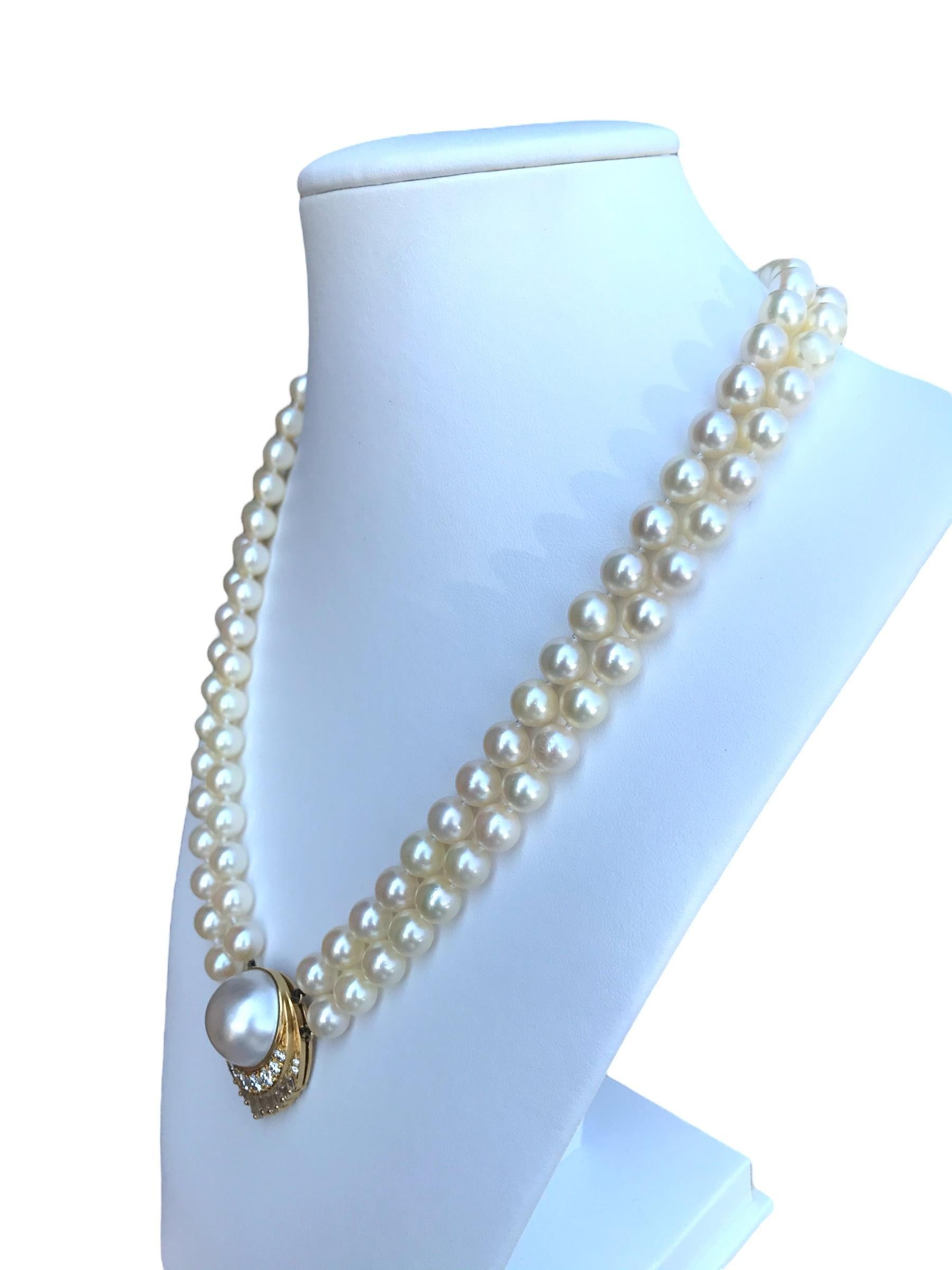 Baguette Cut Retro Pearl Diamond Necklace 2 Carats For Sale