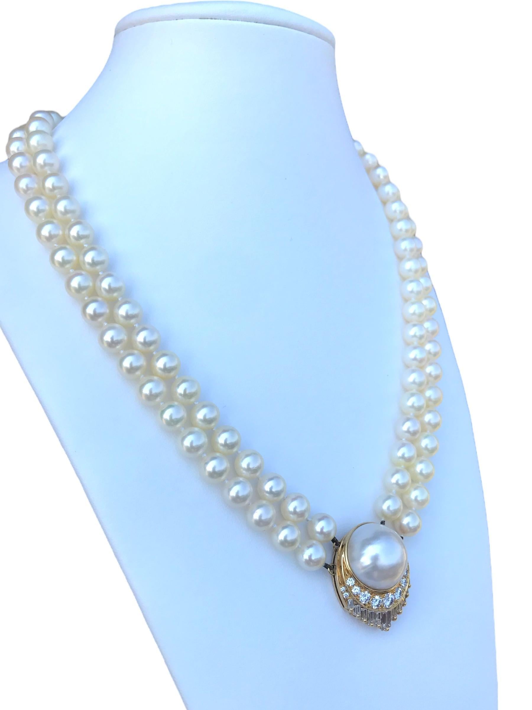 Retro Pearl Diamond Necklace 2 Carats In Excellent Condition For Sale In Montgomery, AL