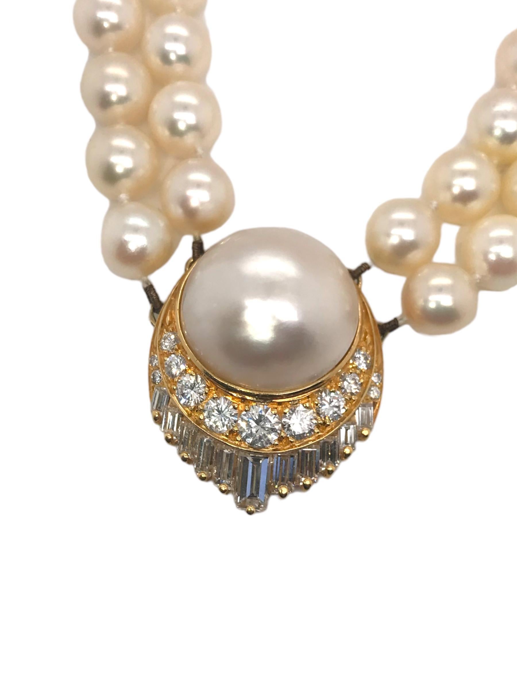 Retro Pearl Diamond Necklace 2 Carats For Sale 2