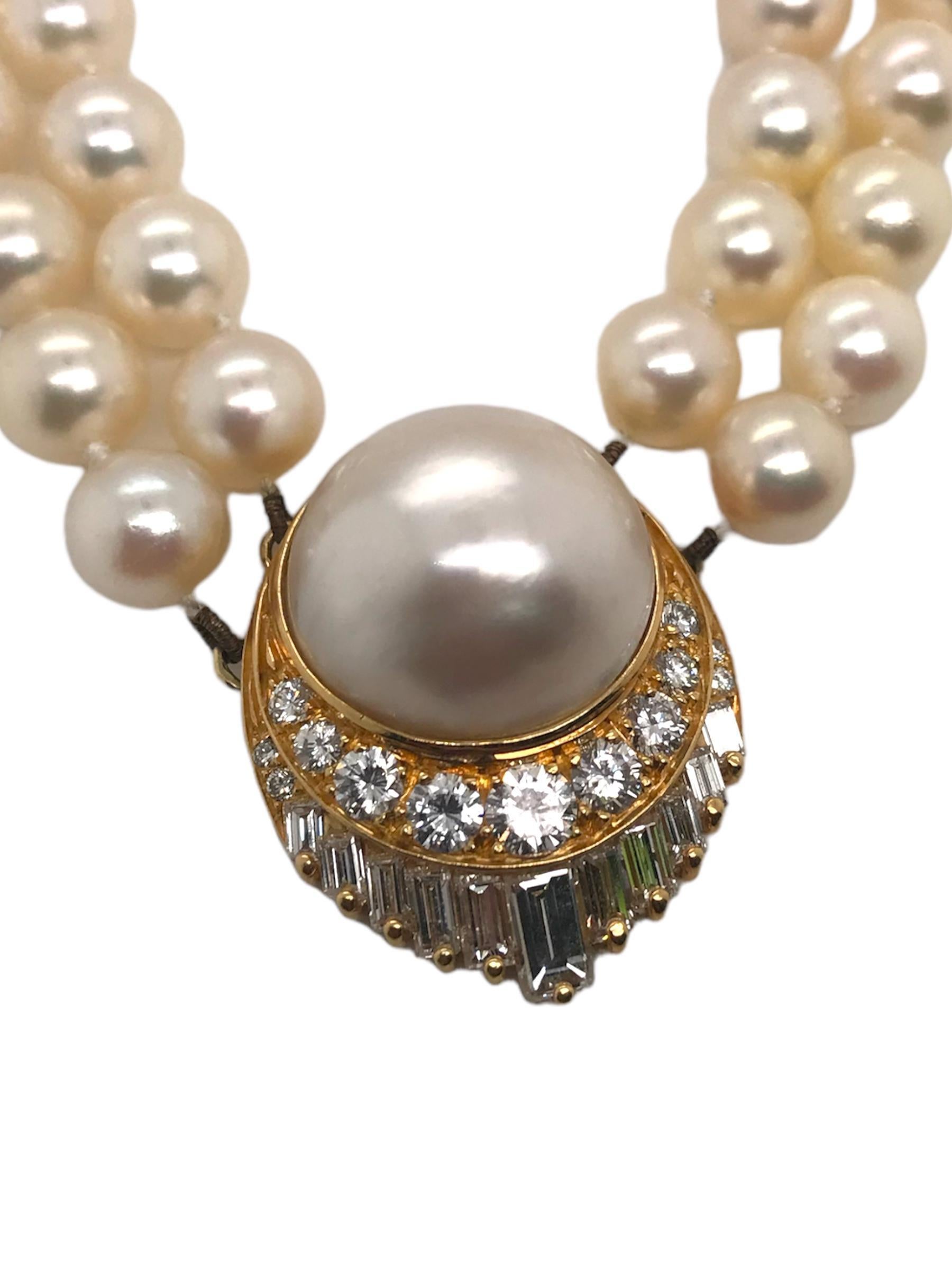 Retro Pearl Diamond Necklace 2 Carats For Sale 3
