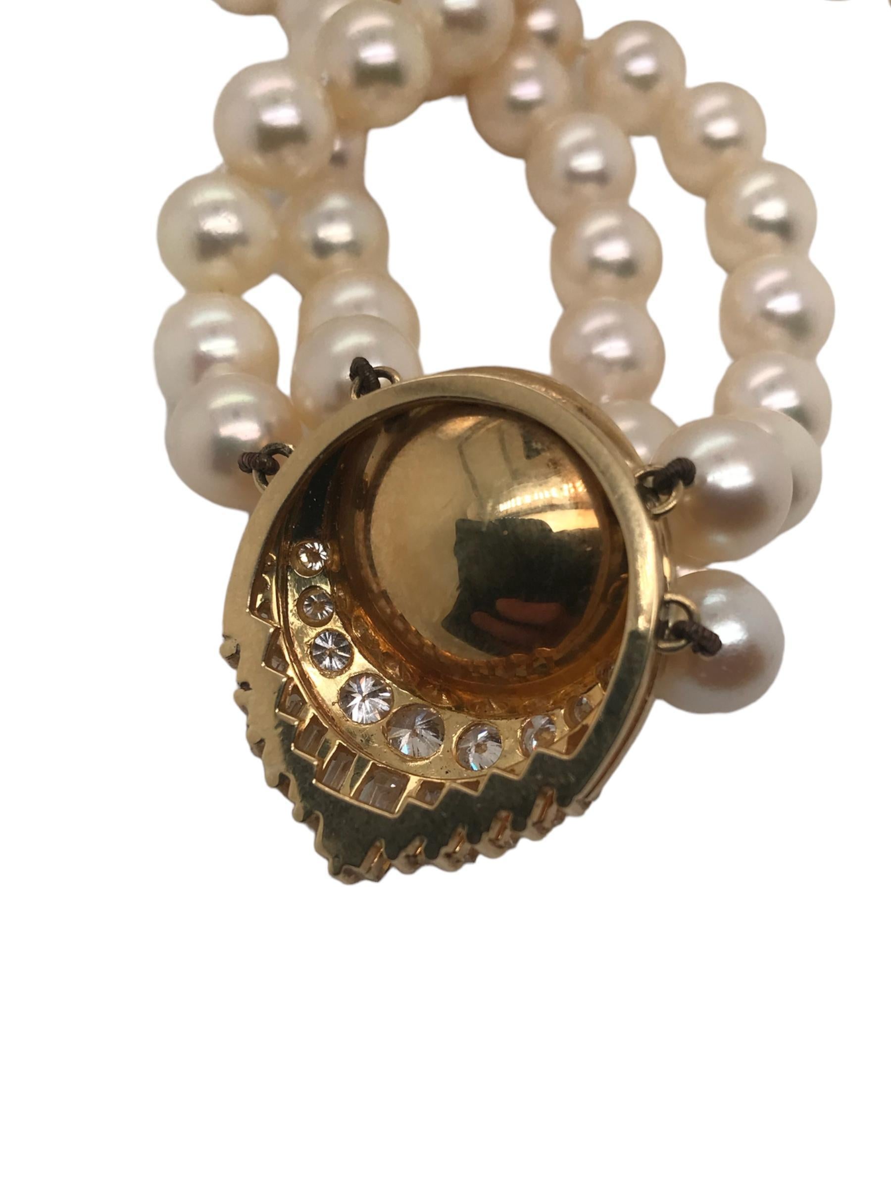 Retro Pearl Diamond Necklace 2 Carats For Sale 4
