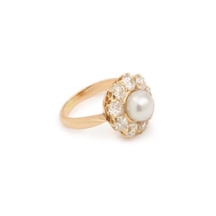 Retro Pearl Old Cut Diamonds 18 Carat Rose Gold Daisy Ring