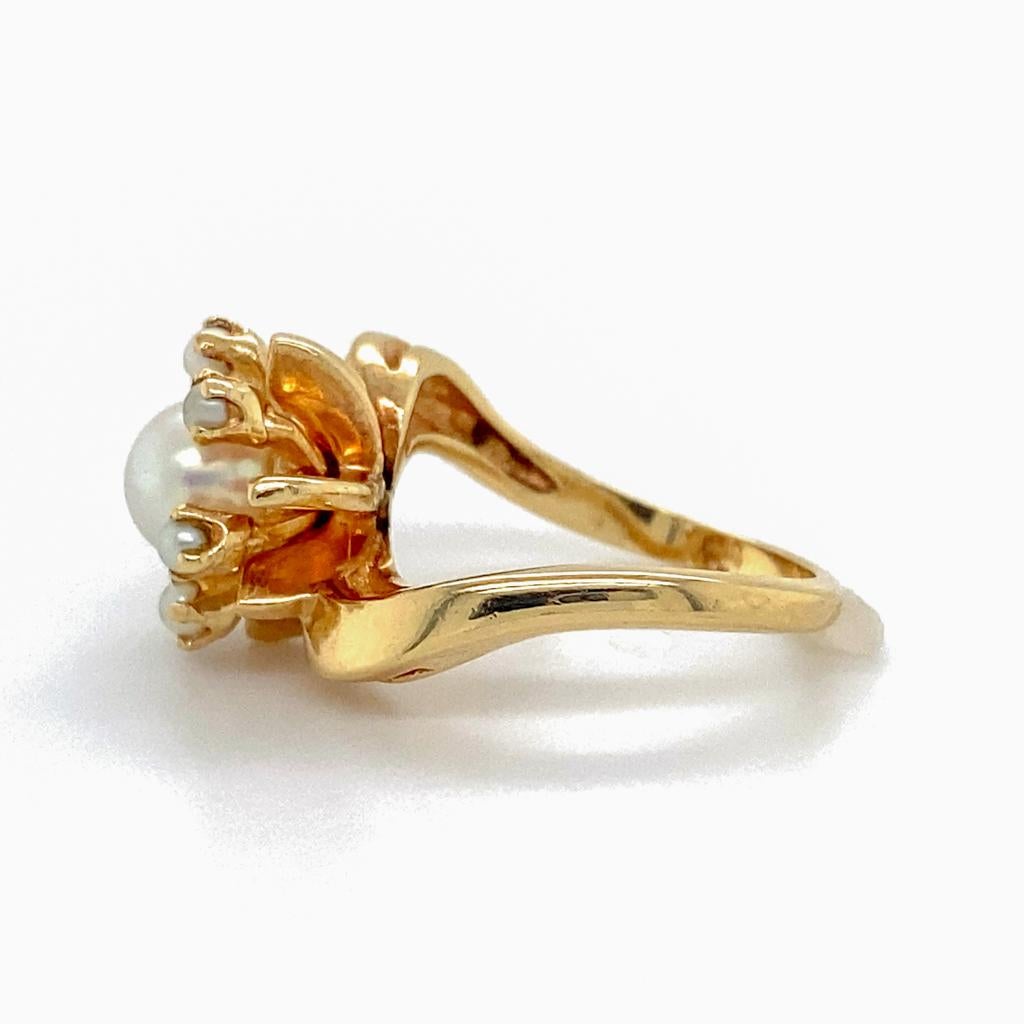 Taille ronde Bague rétro Spoutnik en or jaune 14 carats, Vintage 1950s Space Theme Statement en vente
