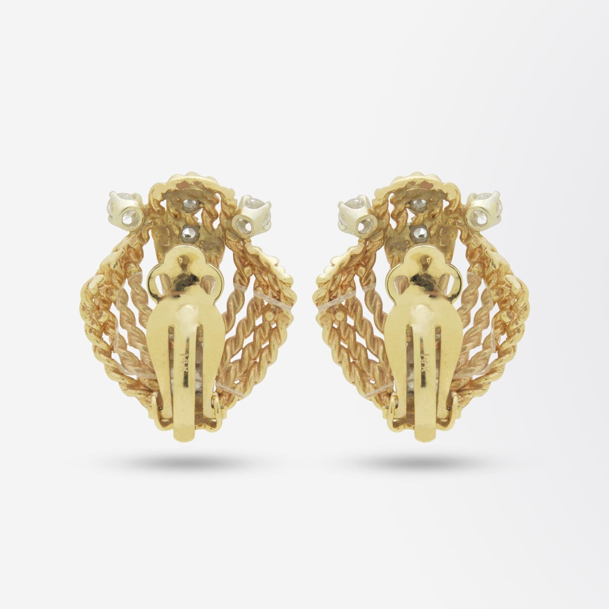 Retro Period, 14 Karat Gold and Old European Cut Diamond Ear Clips In Good Condition In Brisbane, QLD