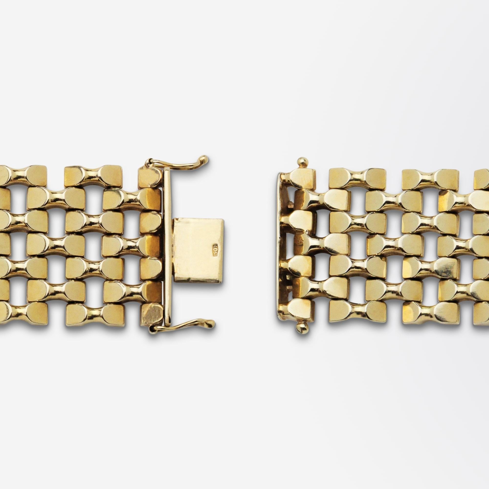 Retro-Periode, 14 Karat Gelbgold, Siebenreihiges Tank-Armband für Damen oder Herren