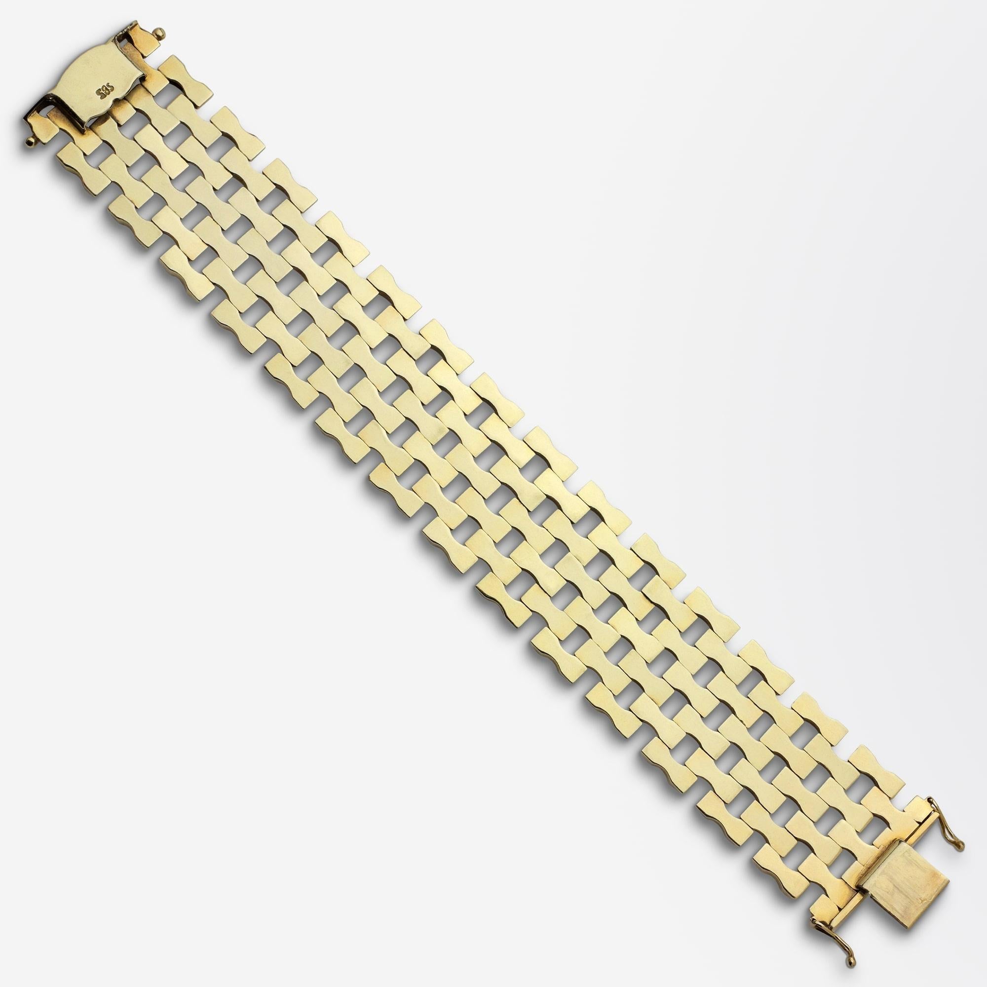 Retro Period, 14 Karat Yellow Gold, Seven Row Tank Bracelet 1