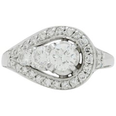Retro-Periode, 18 Karat Weißgold, Asymmetrischer Diamantring