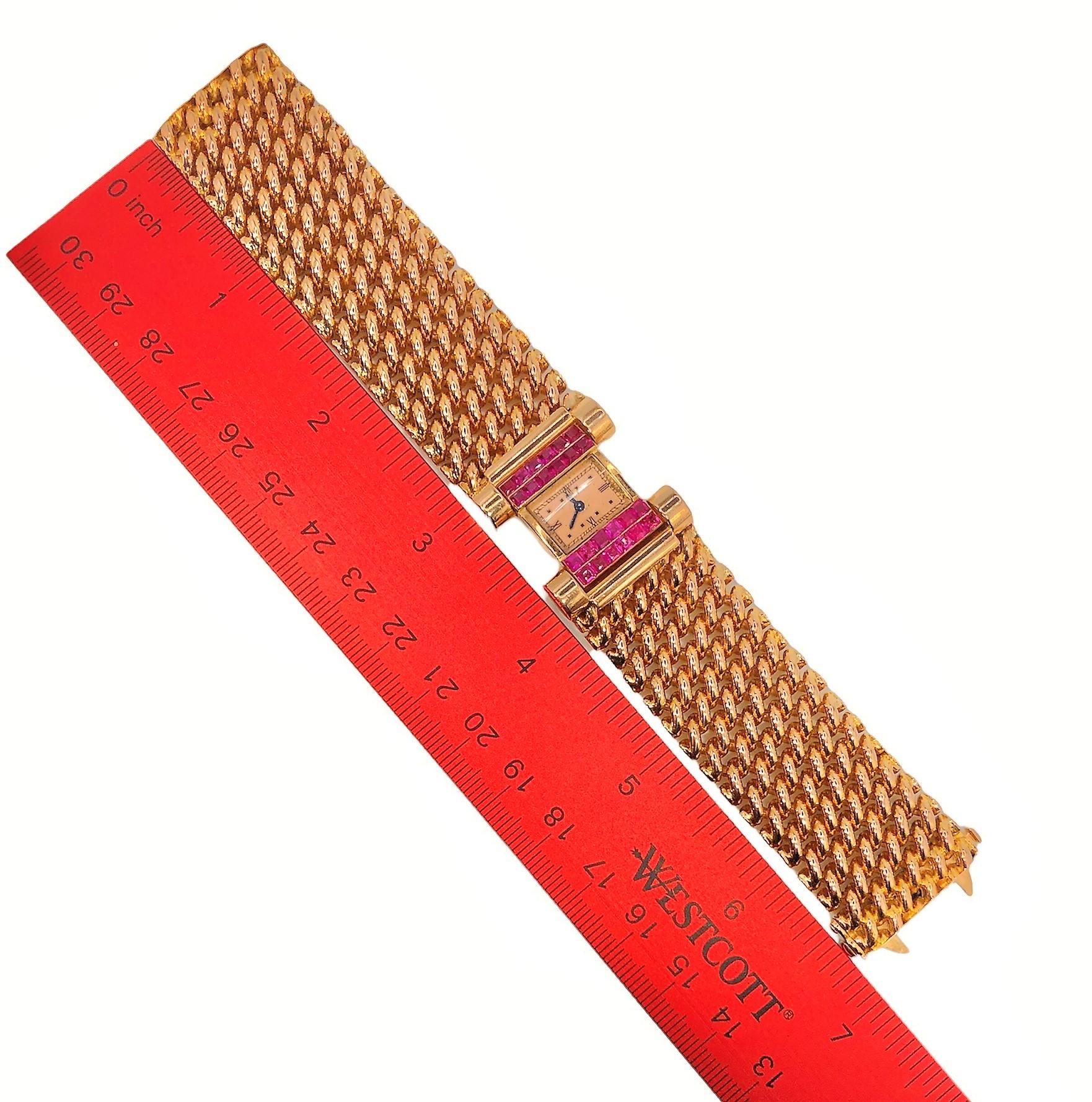 Square Cut Retro Period Jaeger LeCoultre Ladies Wrist Watch in 18k Pink Gold with Rubies For Sale