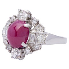 Retro Period, Platinum, Cabochon Ruby 
Diamond Ring