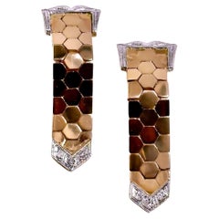 Retro Period Rose and White Gold Earrings with Diamonds