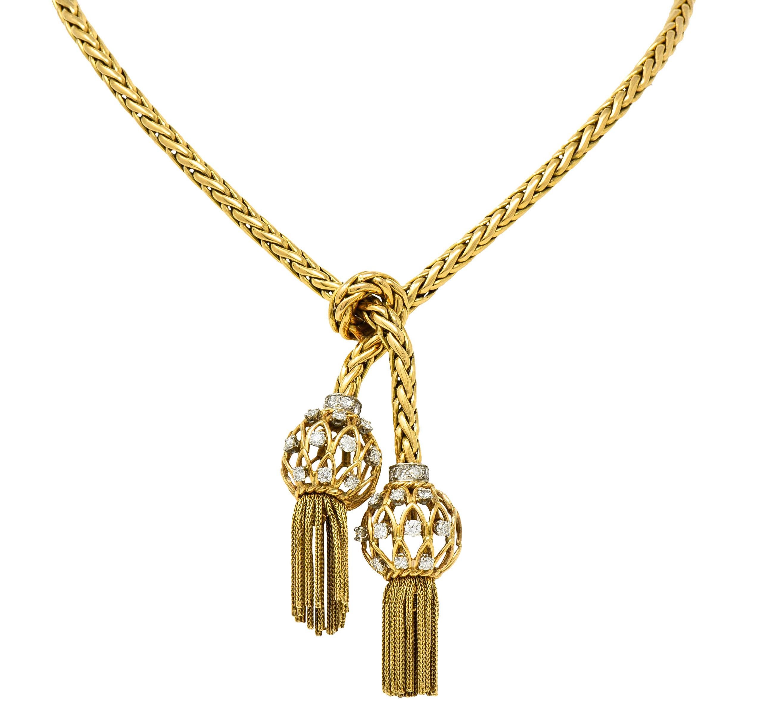 Retro Pierre Sterlé Diamond Platinum and 18 Karat Gold Tassel Necklace Paris 5