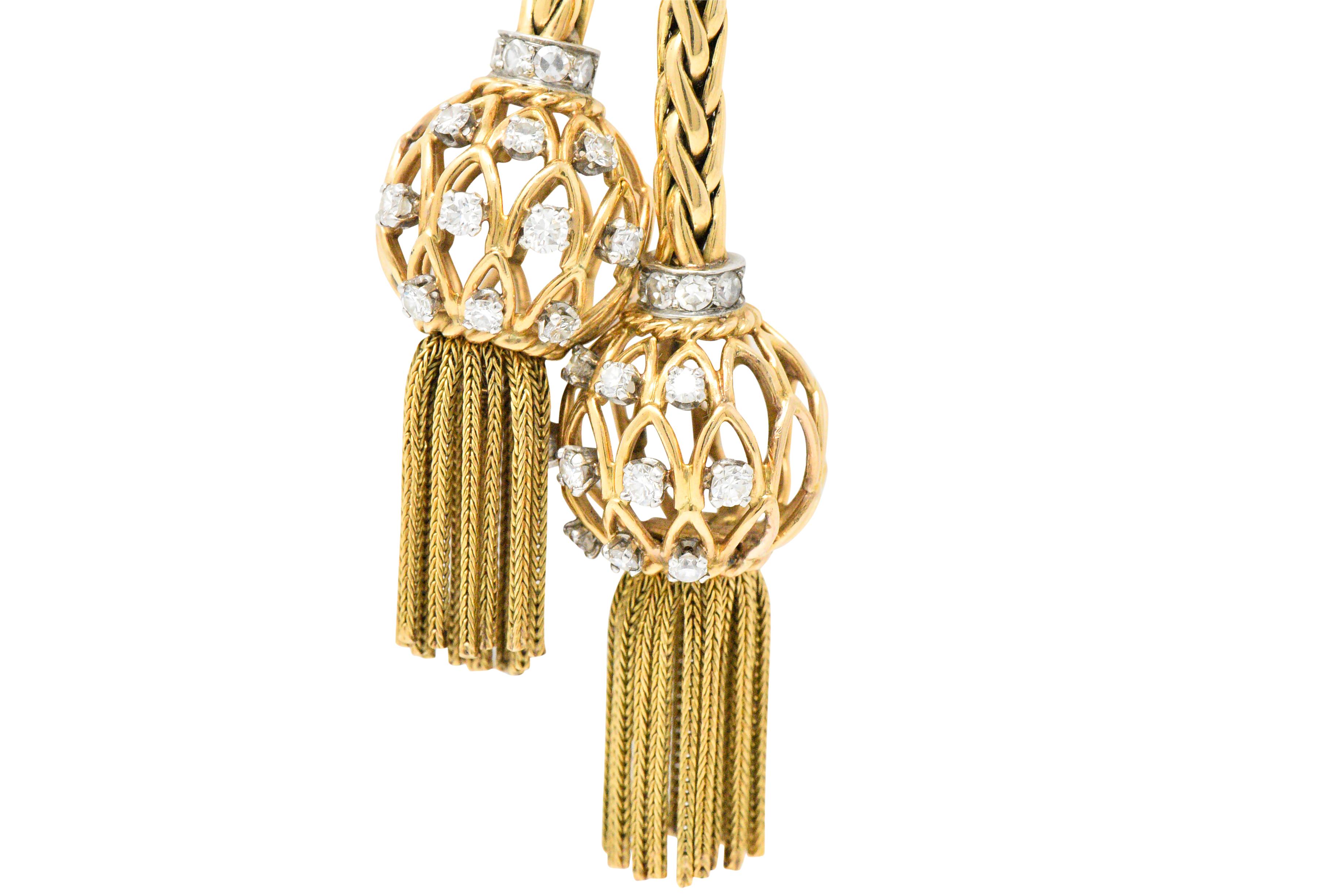 Women's or Men's Retro Pierre Sterlé Diamond Platinum and 18 Karat Gold Tassel Necklace Paris