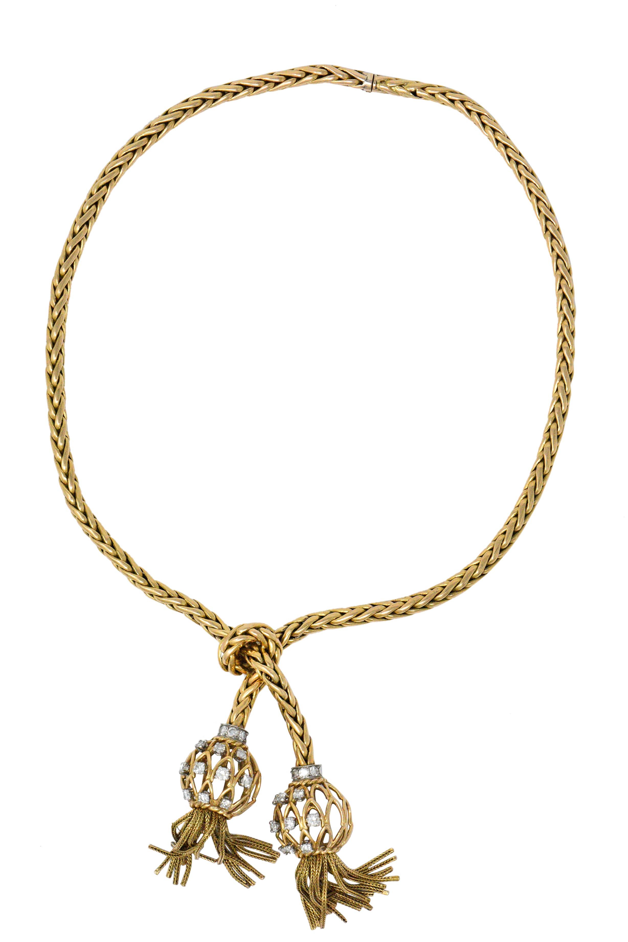Retro Pierre Sterlé Diamond Platinum and 18 Karat Gold Tassel Necklace Paris 1