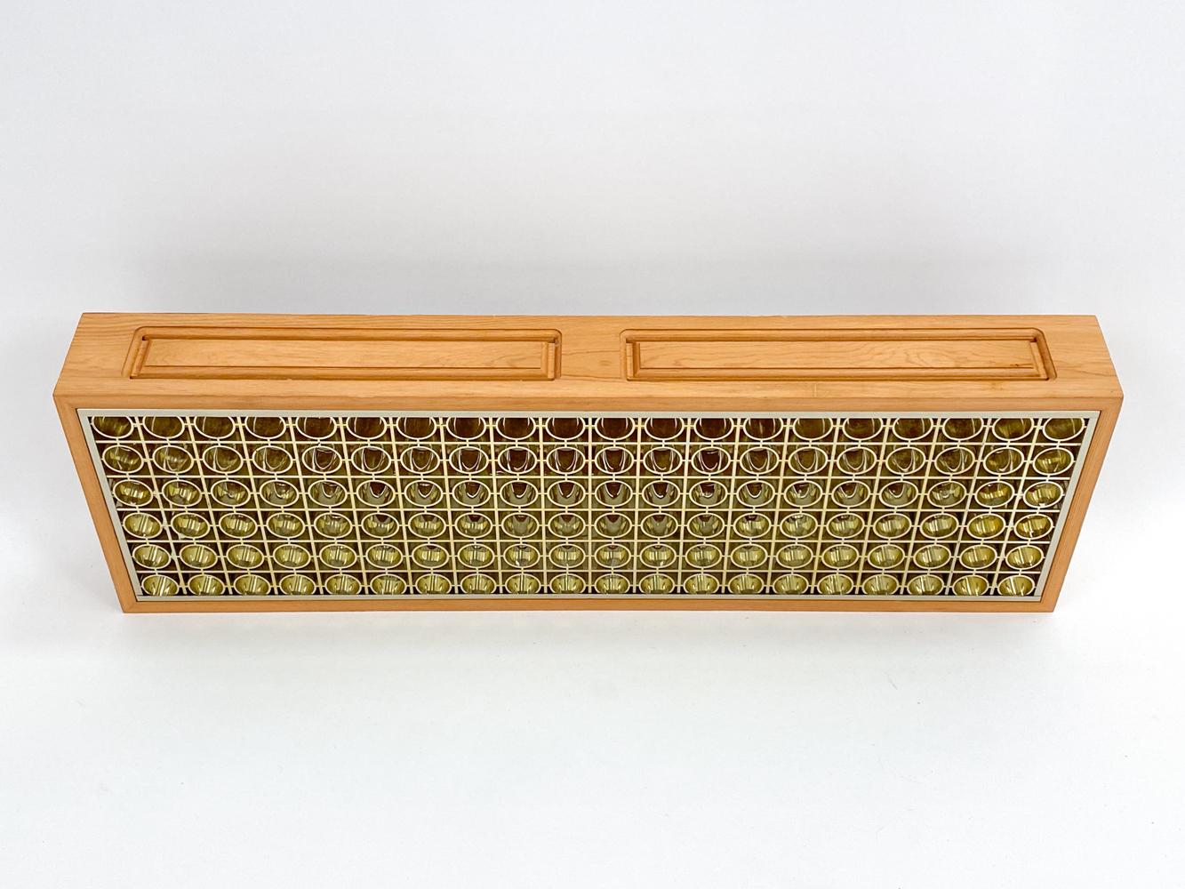 Retro Pine Flush-Mount Linear Ceiling Light in the Style of Paavo Tynell In Good Condition For Sale In Norwalk, CT