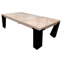 Retro Pink Marble Coffee Table Midcentury 1990s Pink Marble & Black Slate Legs