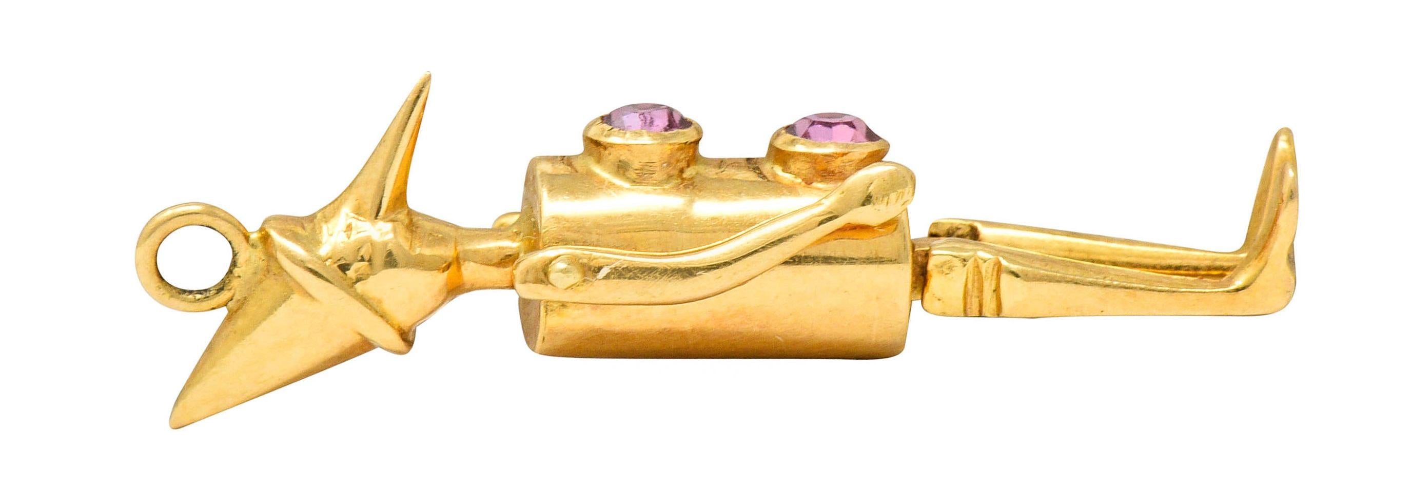 Retro Pink Sapphire 18 Karat Gold Articulated Pinocchio Charm 2