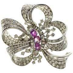 Vintage Pink Sapphire and Diamond Bow Brooch by Regner Paris