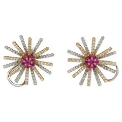 Retro Pink Sapphire, Diamond and 18K Burst Earrings