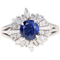 Retro Platinum 1.05 Carat Natural Sapphire and Diamond Ring