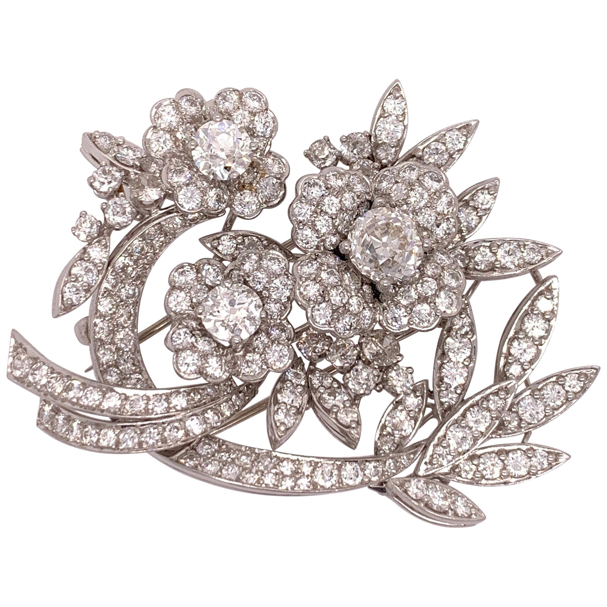 Retro Platin 11 Karat natürliche alte Euro-Diamant-Brosche und Anhänger um 1940