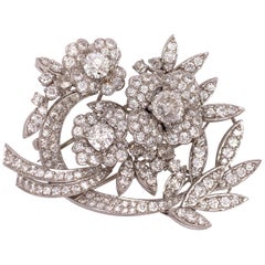 Broche et pendentif rétro en platine avec diamants naturels de 11 carats de type « Old Euro », c. 1940