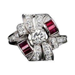 Retro Platinum 1.16 Carat Diamond and Ruby Cocktail Ring