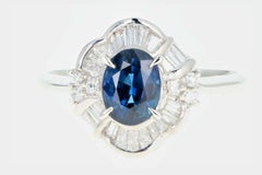 Retro Platinum 1.26 Carat Natural Blue Sapphire and Diamond Ring