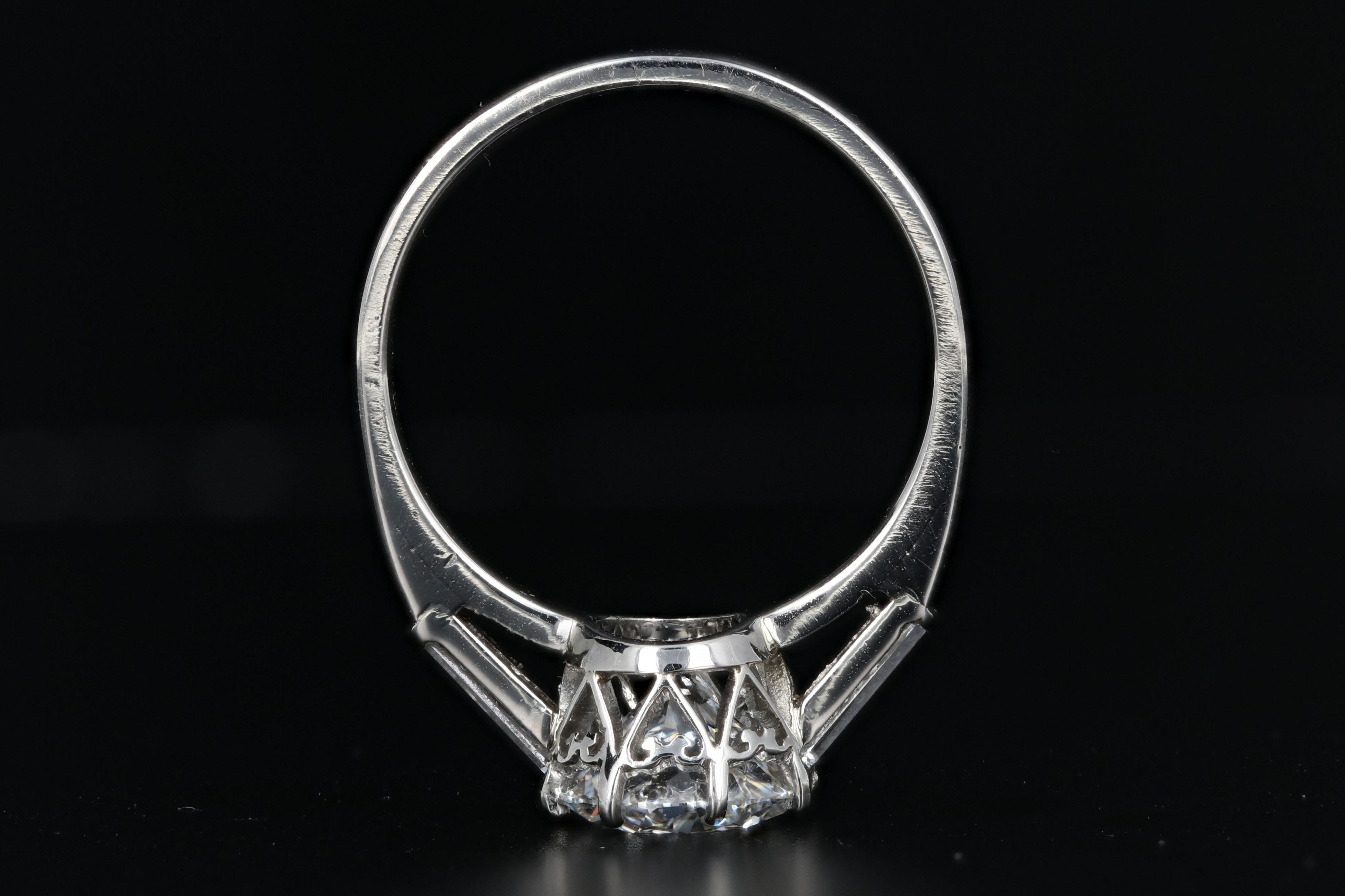 Retro Platinum 1.52 Carat Diamond Engagement Ring, circa 1950s 1