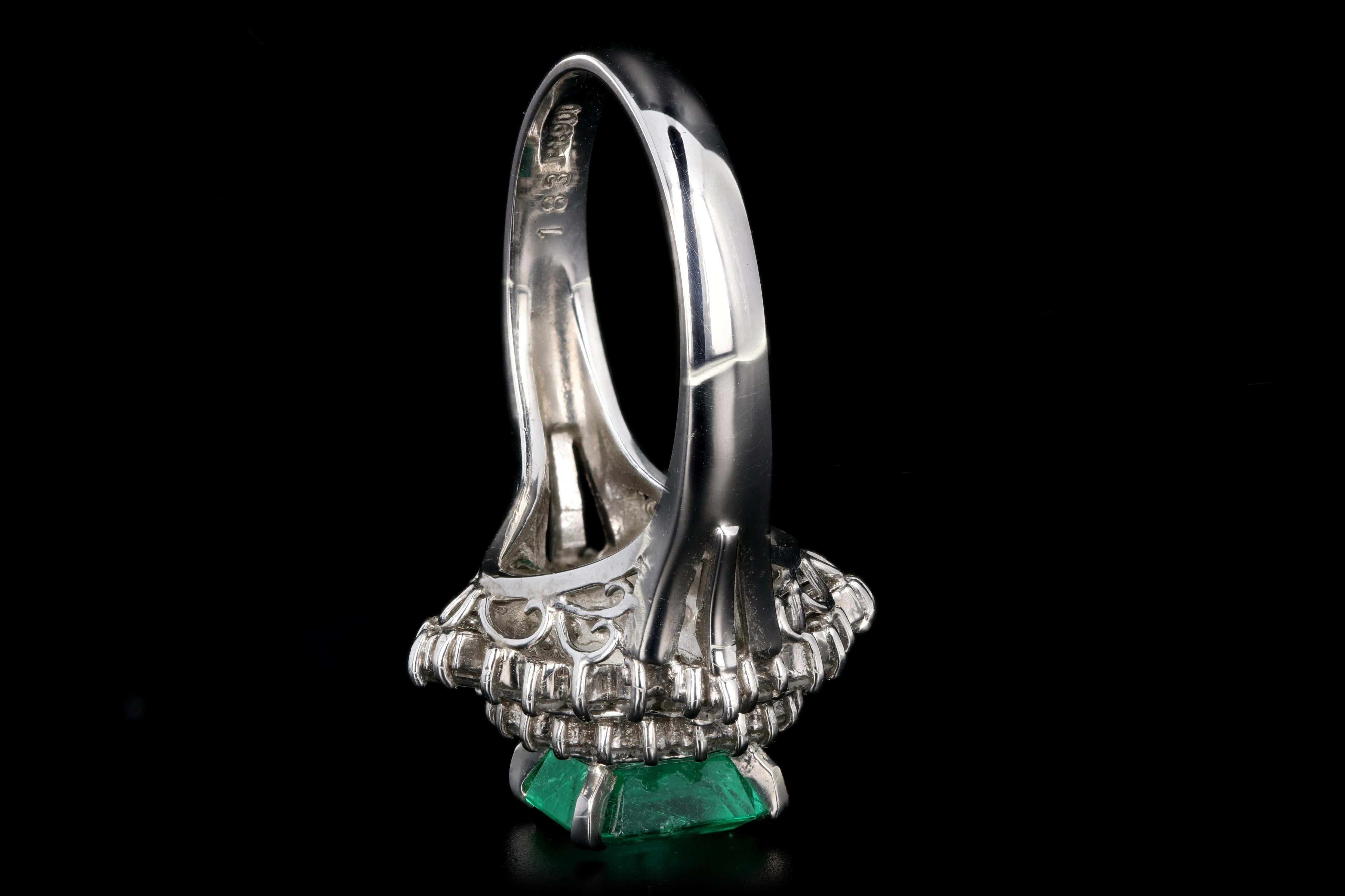 Retro Platinum 1.83 Carat Emerald and Diamond Cocktail Ring In Excellent Condition In Cape May, NJ