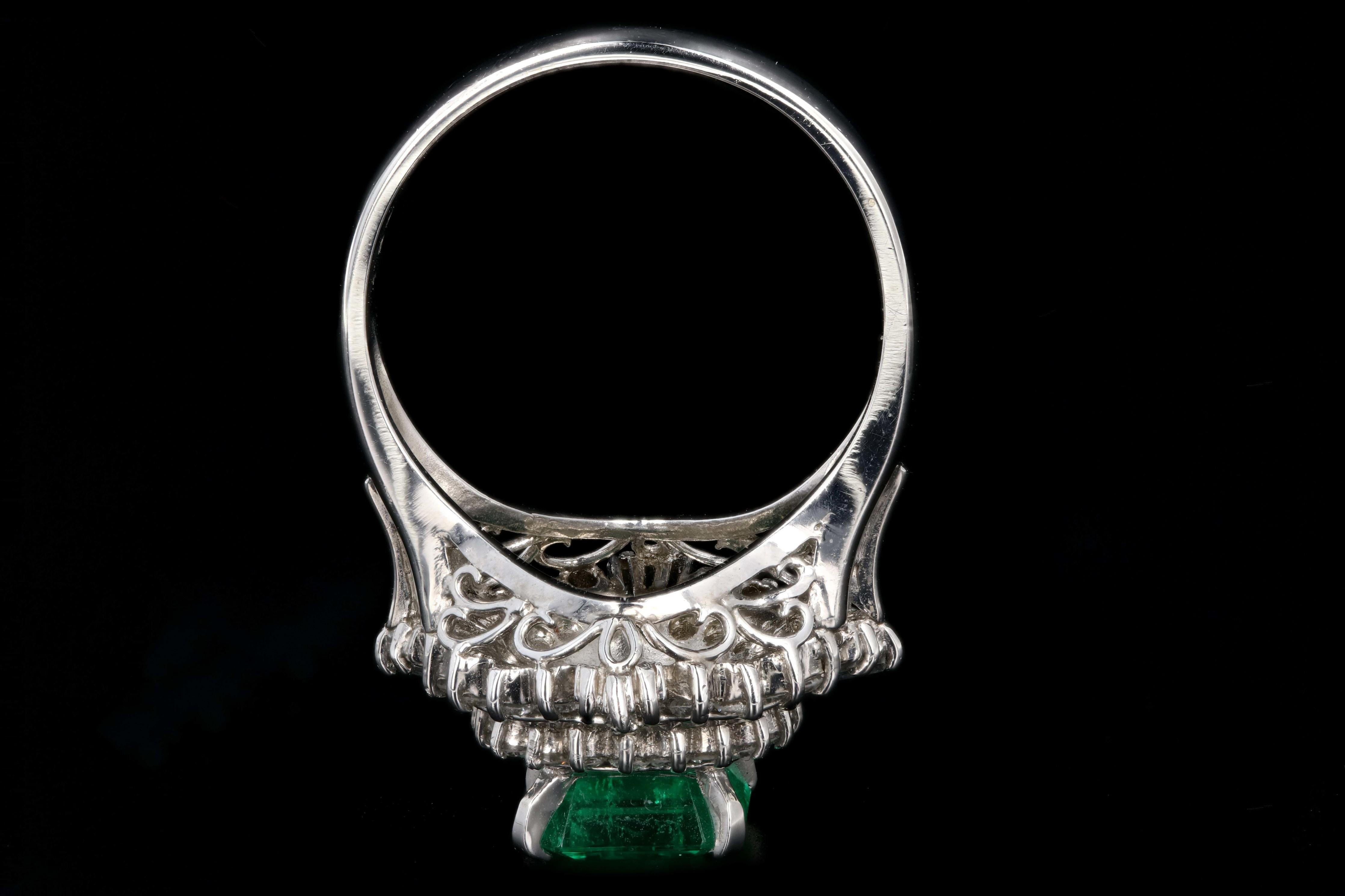 Women's Retro Platinum 1.83 Carat Emerald and Diamond Cocktail Ring