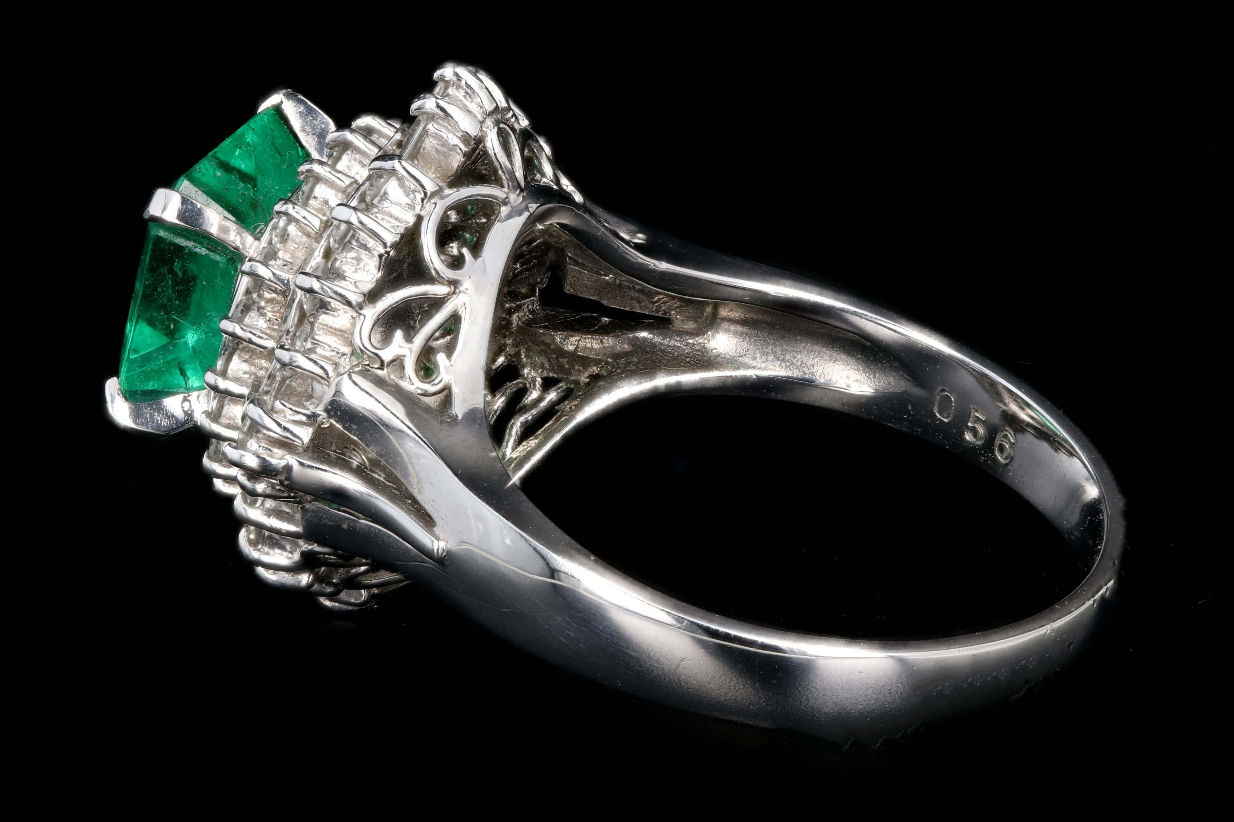 Retro Platinum 1.83 Carat Emerald and Diamond Cocktail Ring 1