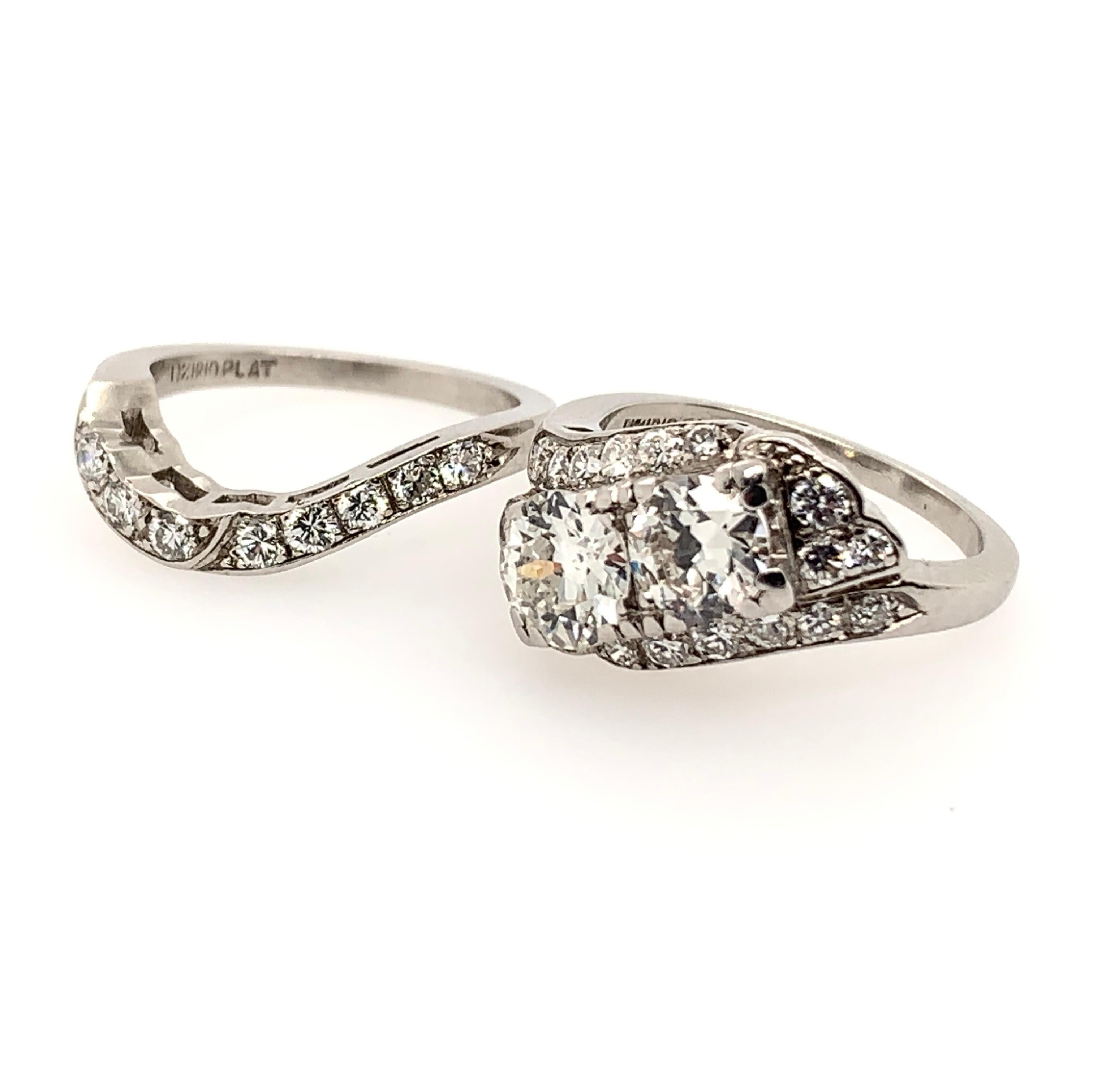 Retro Platin 1,85 Karat runder Brillant natürlicher Diamant Ring & Band Circa 1950 im Angebot 2