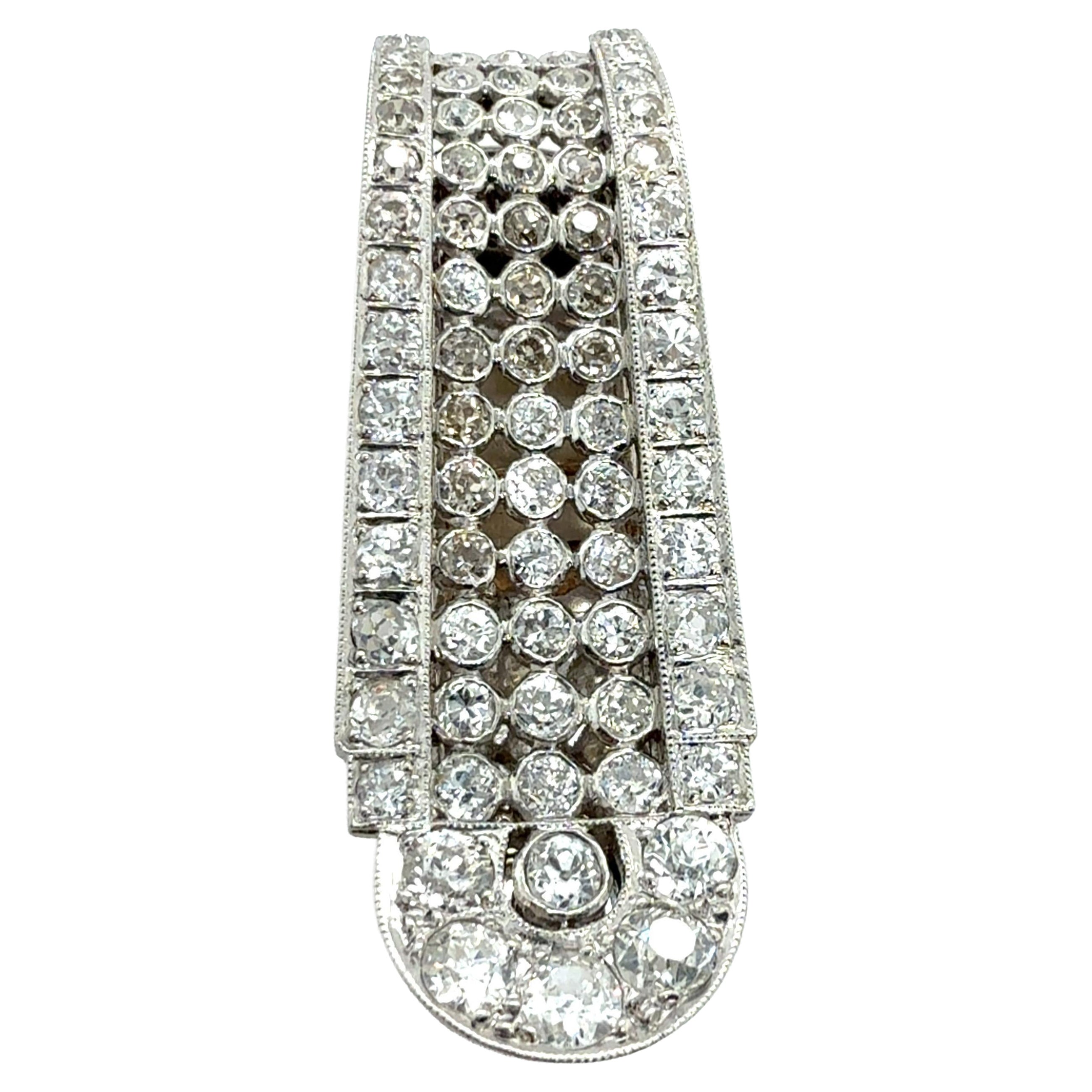 Retro Platinum 5 Carat Old Mine Natural Diamond Tie 
Hair Pin Circa 1940 For Sale