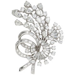 Retro Platinum 8 Carat Total Diamond Brooch, circa 1950s