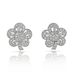 Retro Platinum 8.50cttw Baguette, Round Cut Diamond Flower Earrings