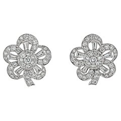Vintage Platinum 8.50cttw Baguette, Round Cut Diamond Flower Earrings