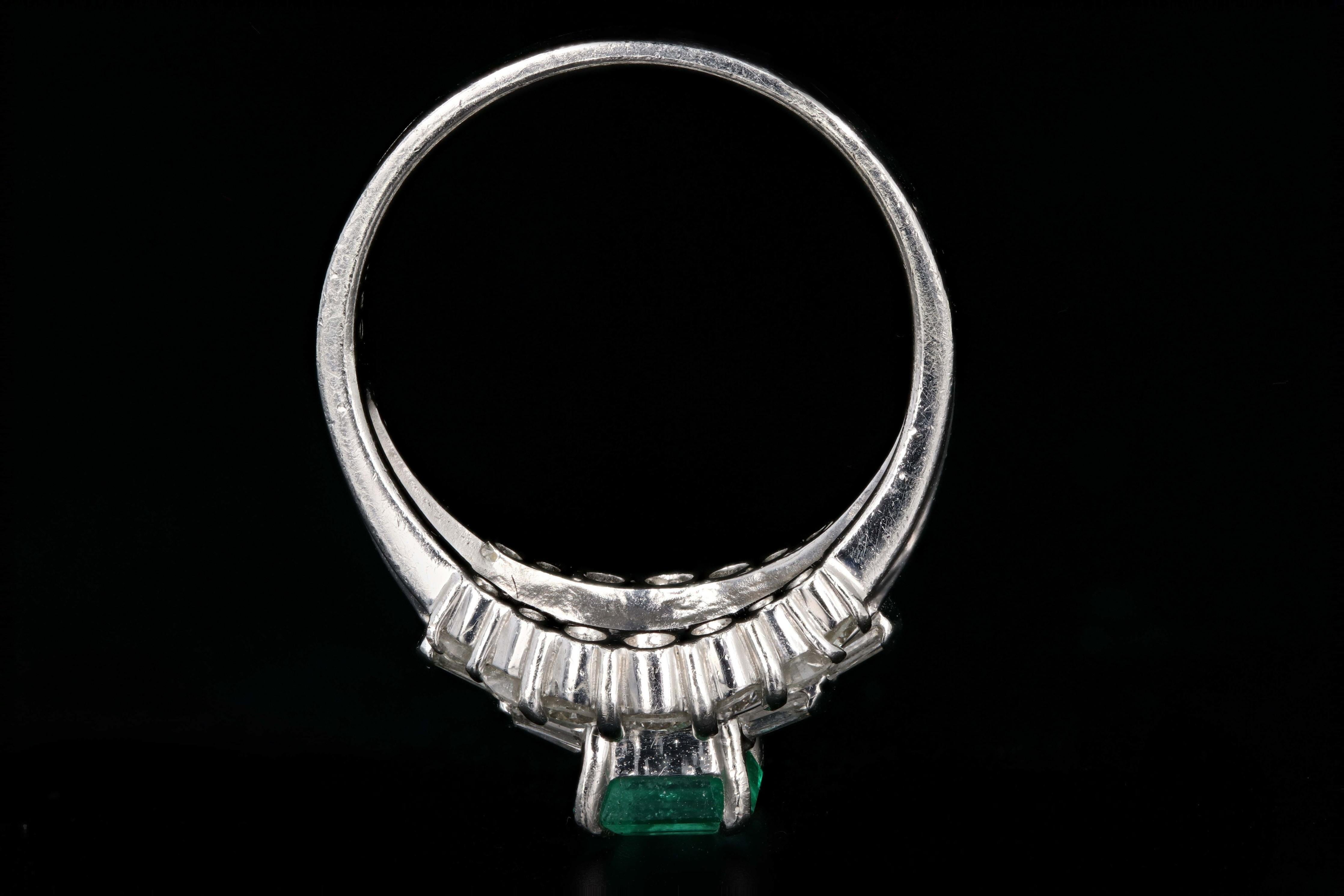Women's Retro Platinum .88 Carat Emerald and Diamond Ring