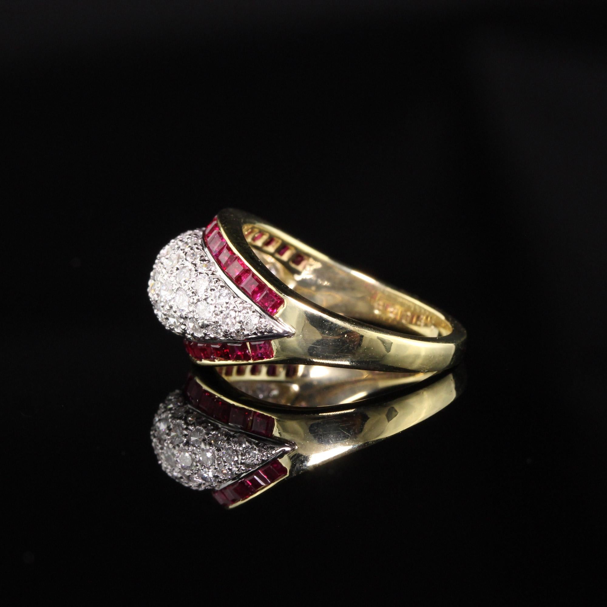 Retro Platinum and 18 Karat Yellow Gold Diamond and Ruby Ring In Good Condition In Great Neck, NY