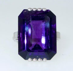 Retro Platinum and Amethyst Ring, circa 1950