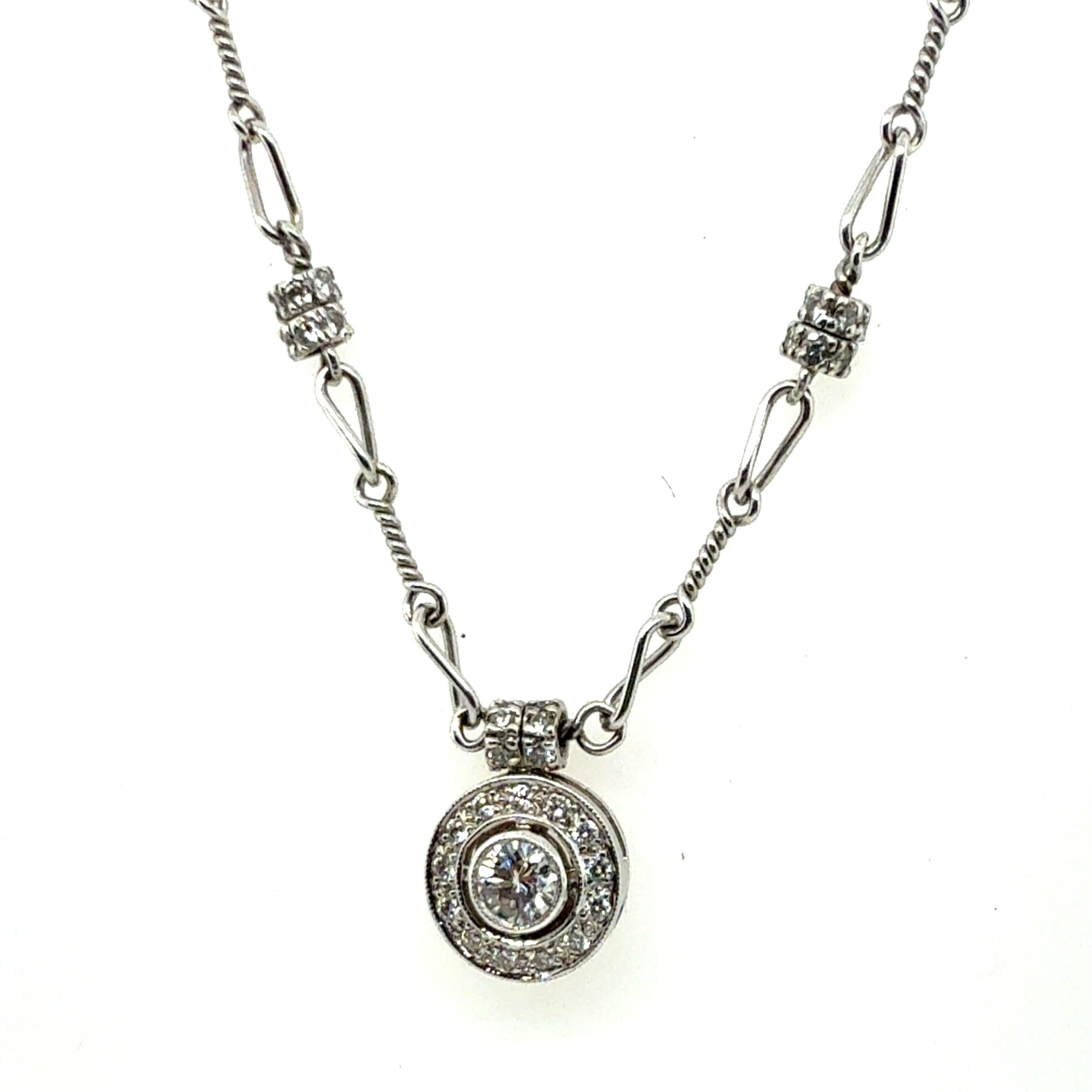 Collier pendentif rétro en platine et or orné d'un diamant naturel de 1 carat par Pepi Bon état - En vente à Los Angeles, CA