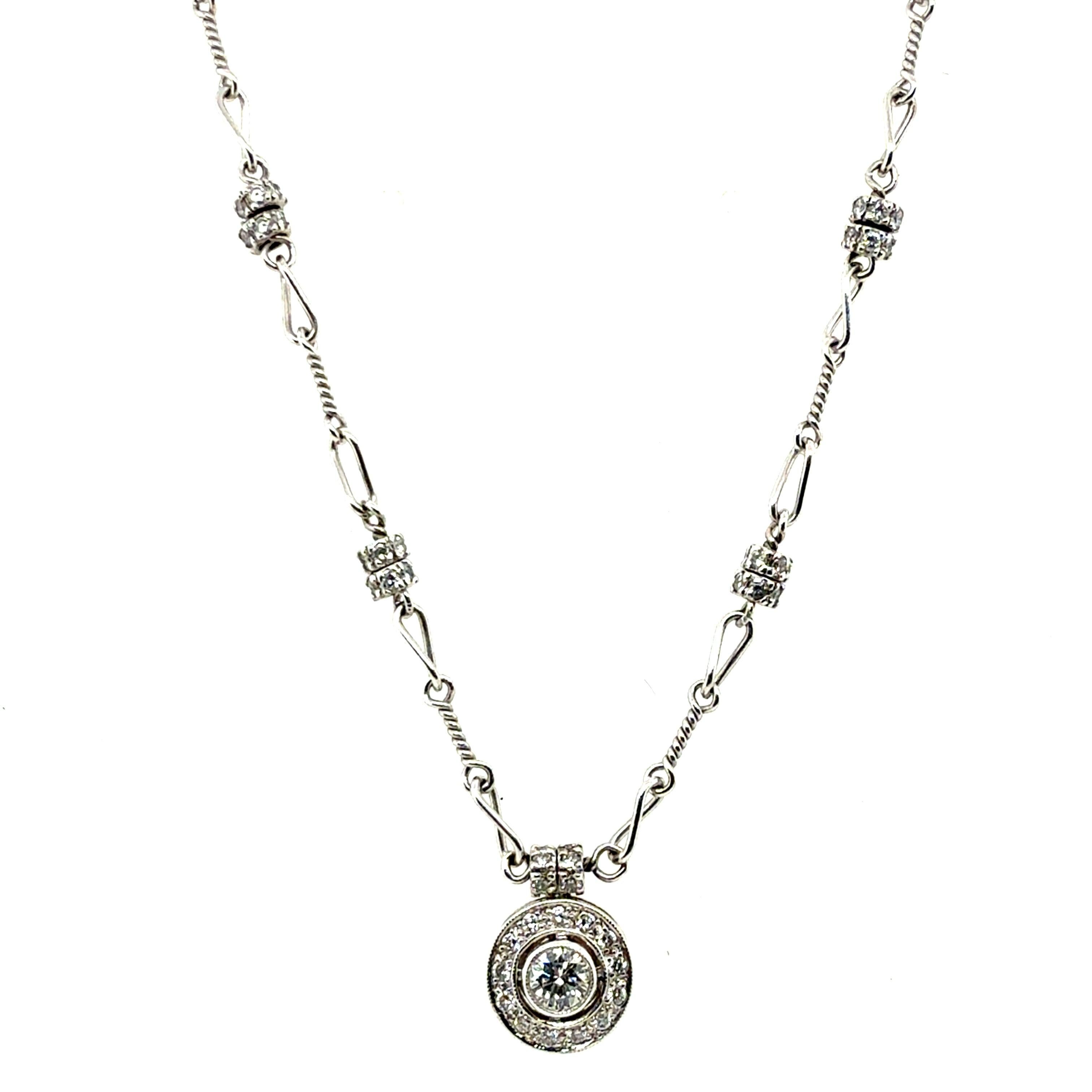 Collier pendentif rétro en platine et or orné d'un diamant naturel de 1 carat par Pepi en vente 2