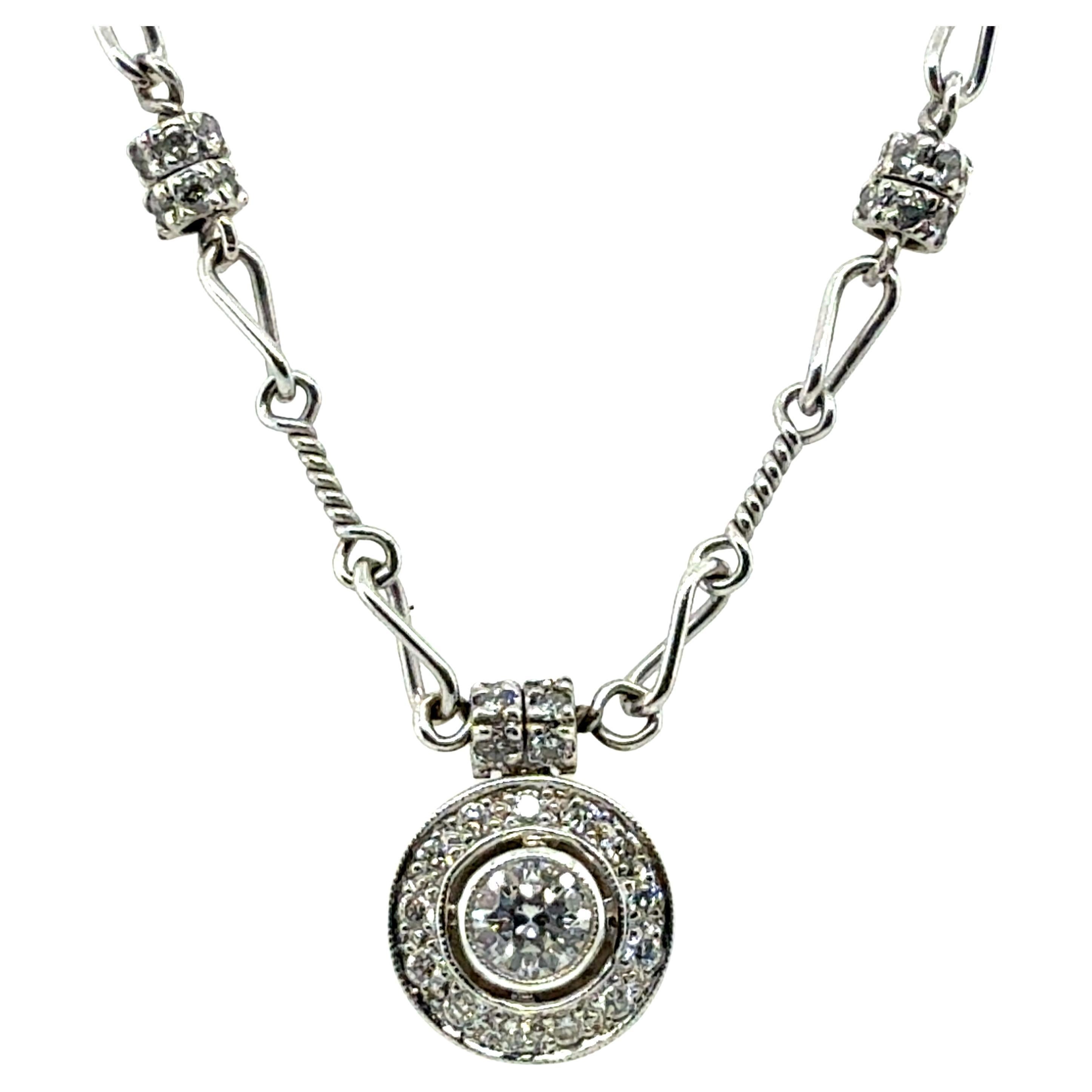 Collier pendentif rétro en platine et or orné d'un diamant naturel de 1 carat par Pepi en vente