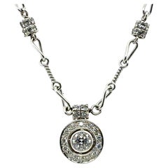 Retro Platinum and Gold 1 Carat Natural Diamond Necklace Pendant by Pepi