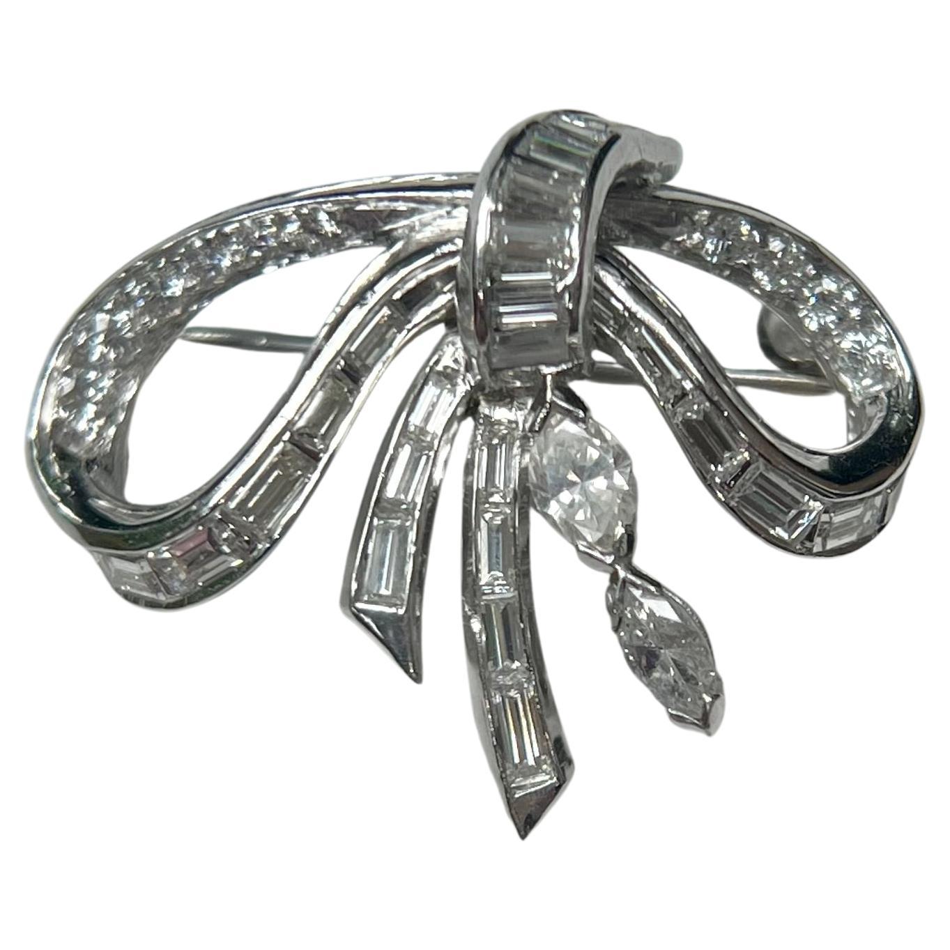 Retro Platinum and Gold Diamond Bow Brooch, 1940s
